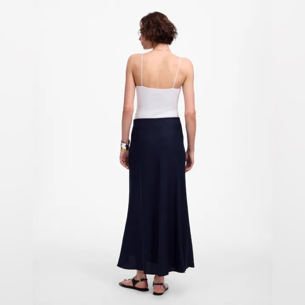 Madewell 100% Linen Bias Cut Maxi Skirt Navy Blue Size 4 Elastic Waist - Picture 11 of 12